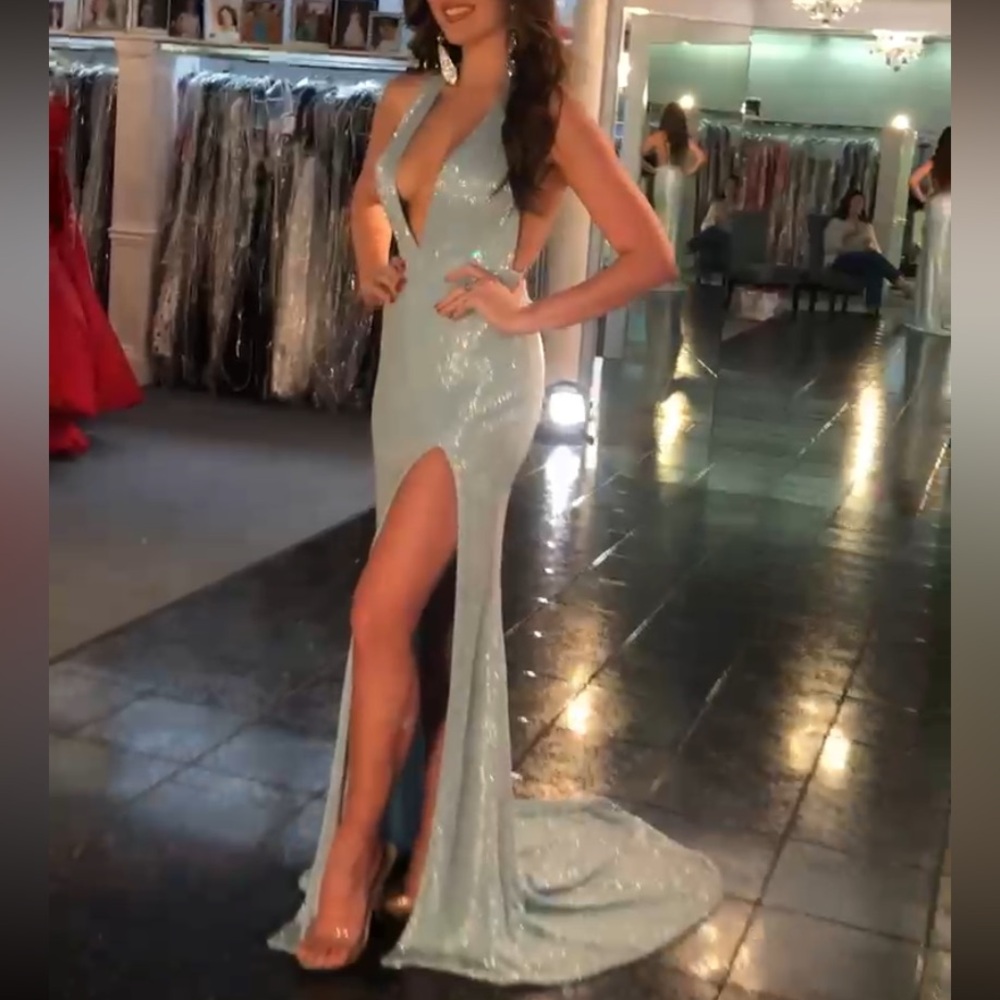 Ashley Lauren Liquid Beading dress gown Light Blue
